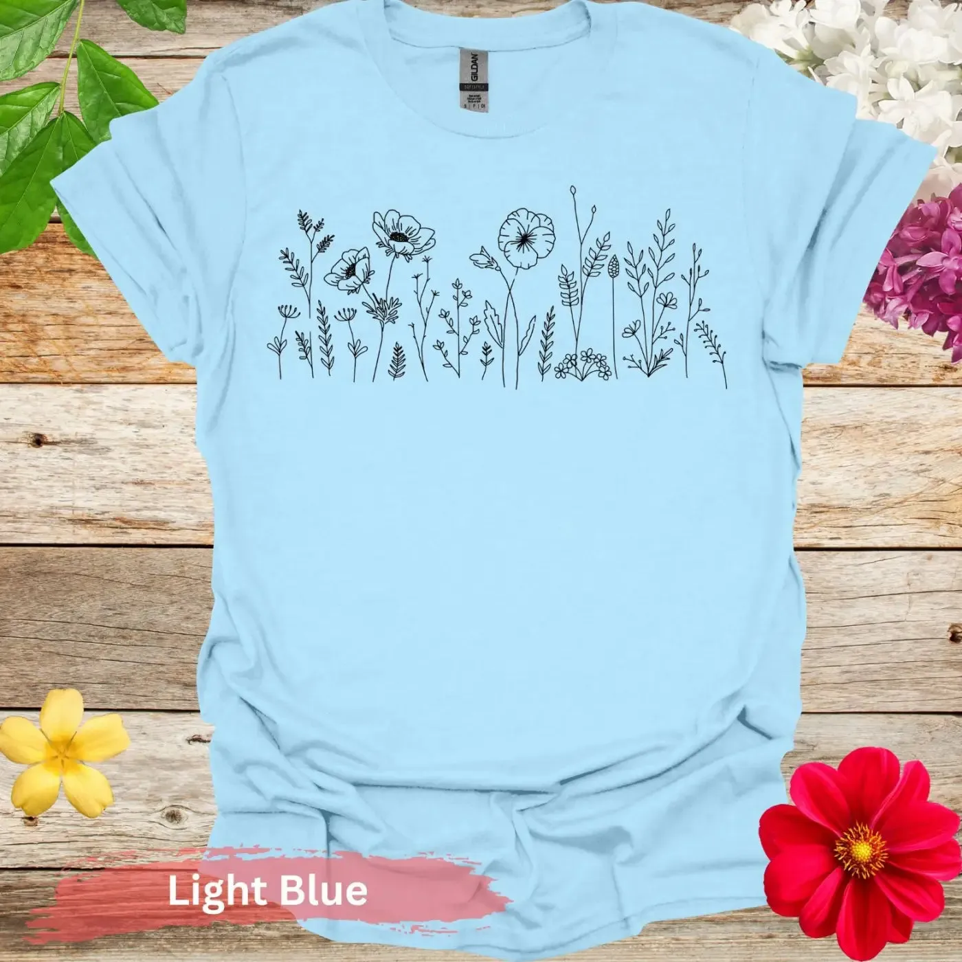 Artistic Floral Line Drawing Design T-Shirts