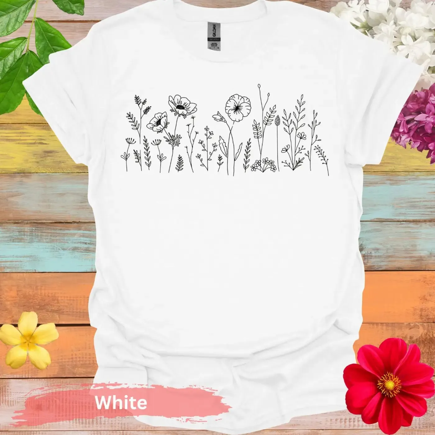 Artistic Floral Line Drawing Design T-Shirts