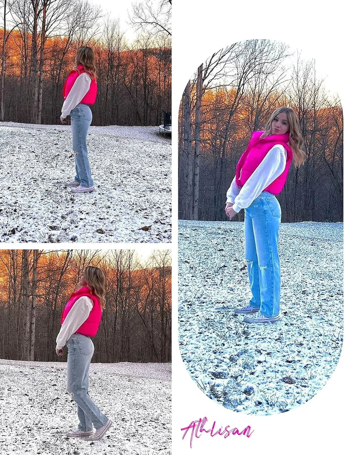 Athlisan Womens Cropped Puffer Vest Zip Up Stand Collar Sleeveless Padded Crop Vests
