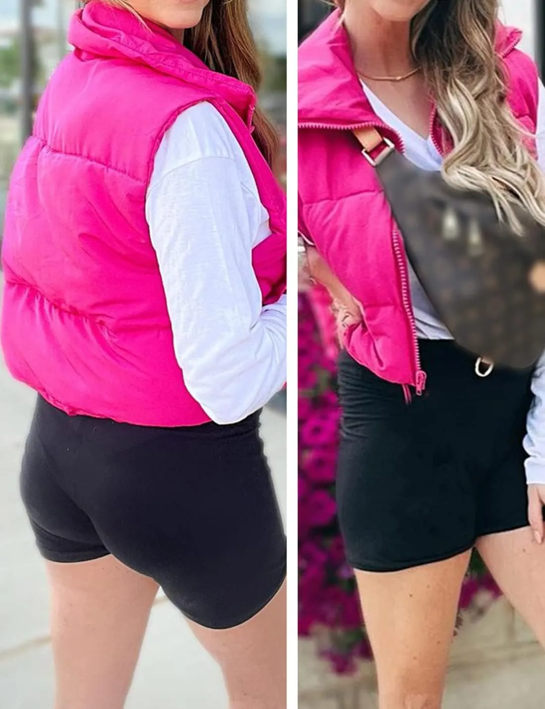 Athlisan Womens Cropped Puffer Vest Zip Up Stand Collar Sleeveless Padded Crop Vests