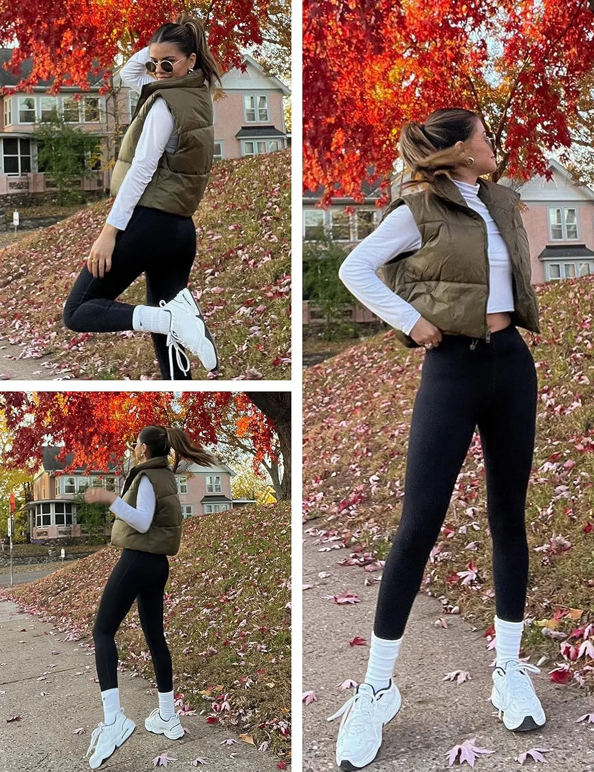 Athlisan Womens Cropped Puffer Vest Zip Up Stand Collar Sleeveless Padded Crop Vests