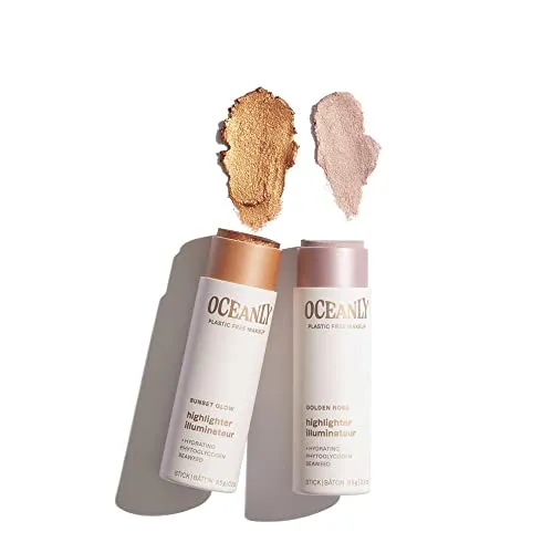 ATTITUDE Oceanly Lightweight Highlighter Stick, Titanium Dioxide-Free, EWG Verified, Plastic-Free, Vegan & Cruelty-free Makeup, Golden Rose, 0.3 Ounces