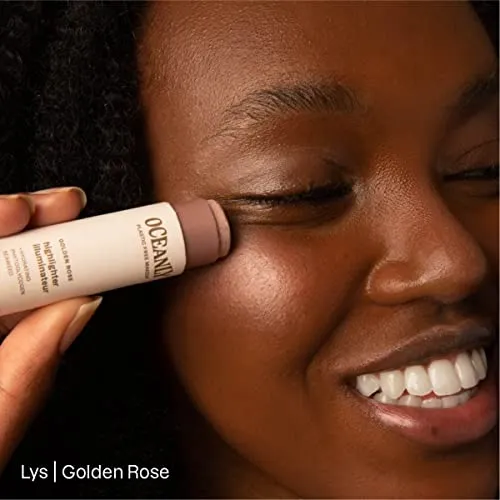 ATTITUDE Oceanly Lightweight Highlighter Stick, Titanium Dioxide-Free, EWG Verified, Plastic-Free, Vegan & Cruelty-free Makeup, Golden Rose, 0.3 Ounces