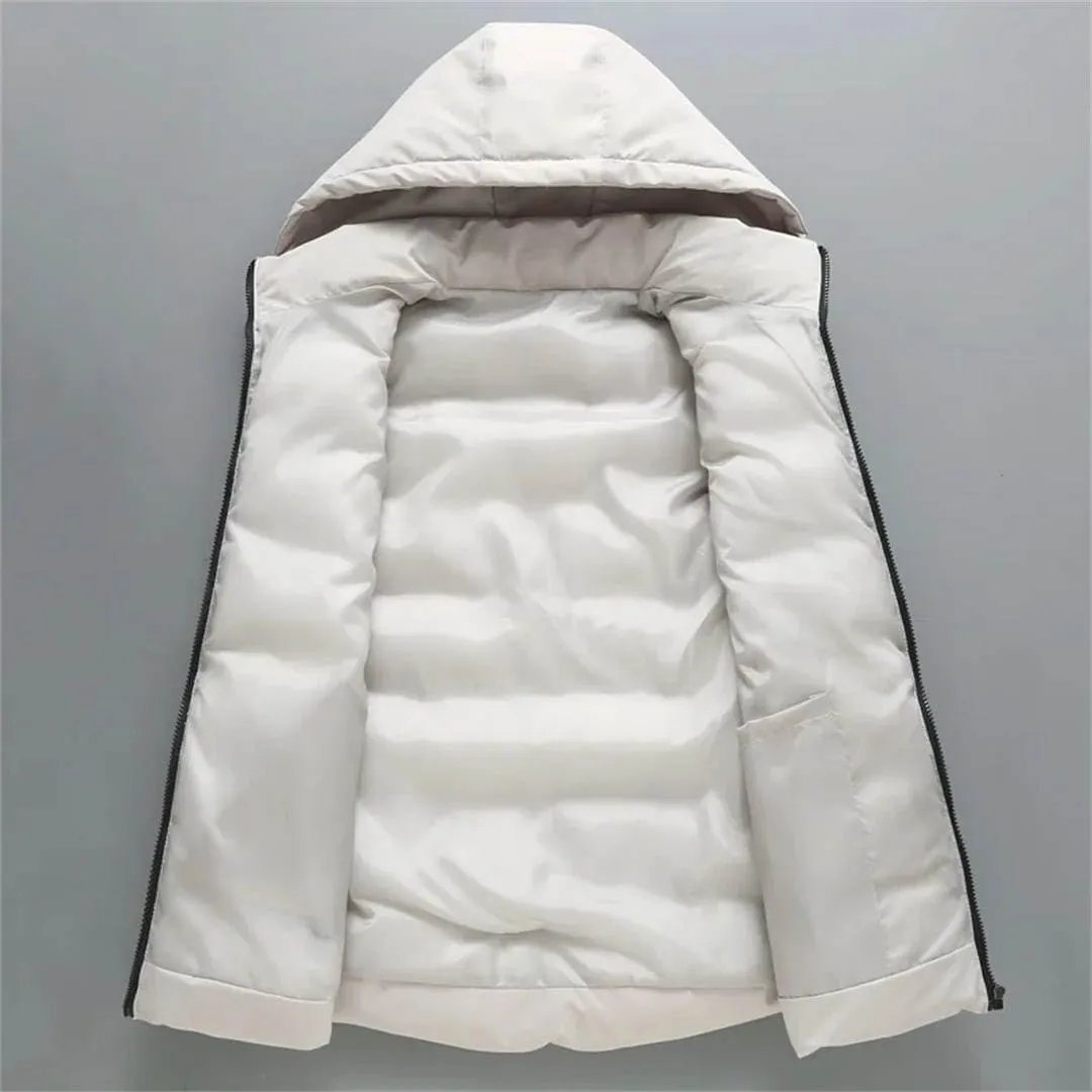 Autumn Winter Black Vests Men Hooded Thick Warm Cotton Padded Sleeveless Jacket Parka Solid Zipper Waistcoat