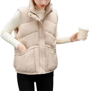 Autumn Winter Down Cotton Waistcoat Womens Jacket Sleeveless Vests Coat Women Puffer Jacket Cotton-Padded Outwear Top