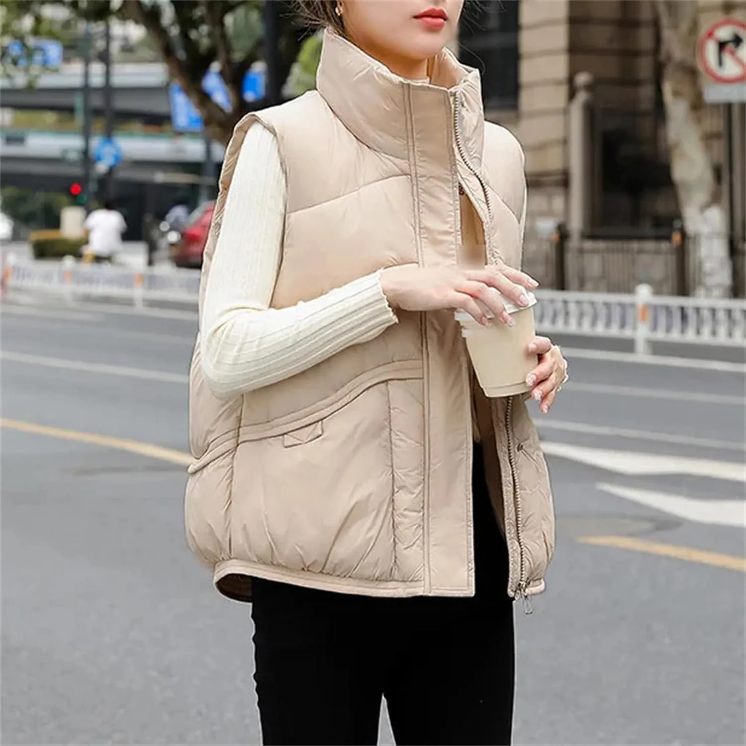 Autumn Winter Down Cotton Waistcoat Womens Jacket Sleeveless Vests Coat Women Puffer Jacket Cotton-Padded Outwear Top