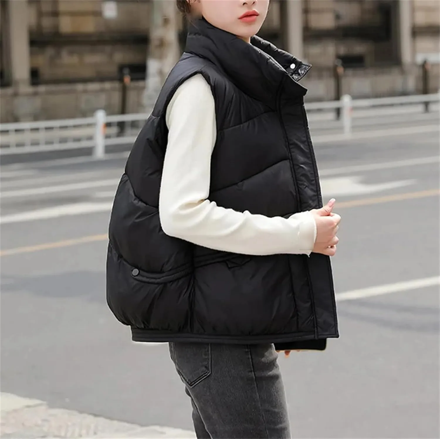 Autumn Winter Down Cotton Waistcoat Womens Jacket Sleeveless Vests Coat Women Puffer Jacket Cotton-Padded Outwear Top