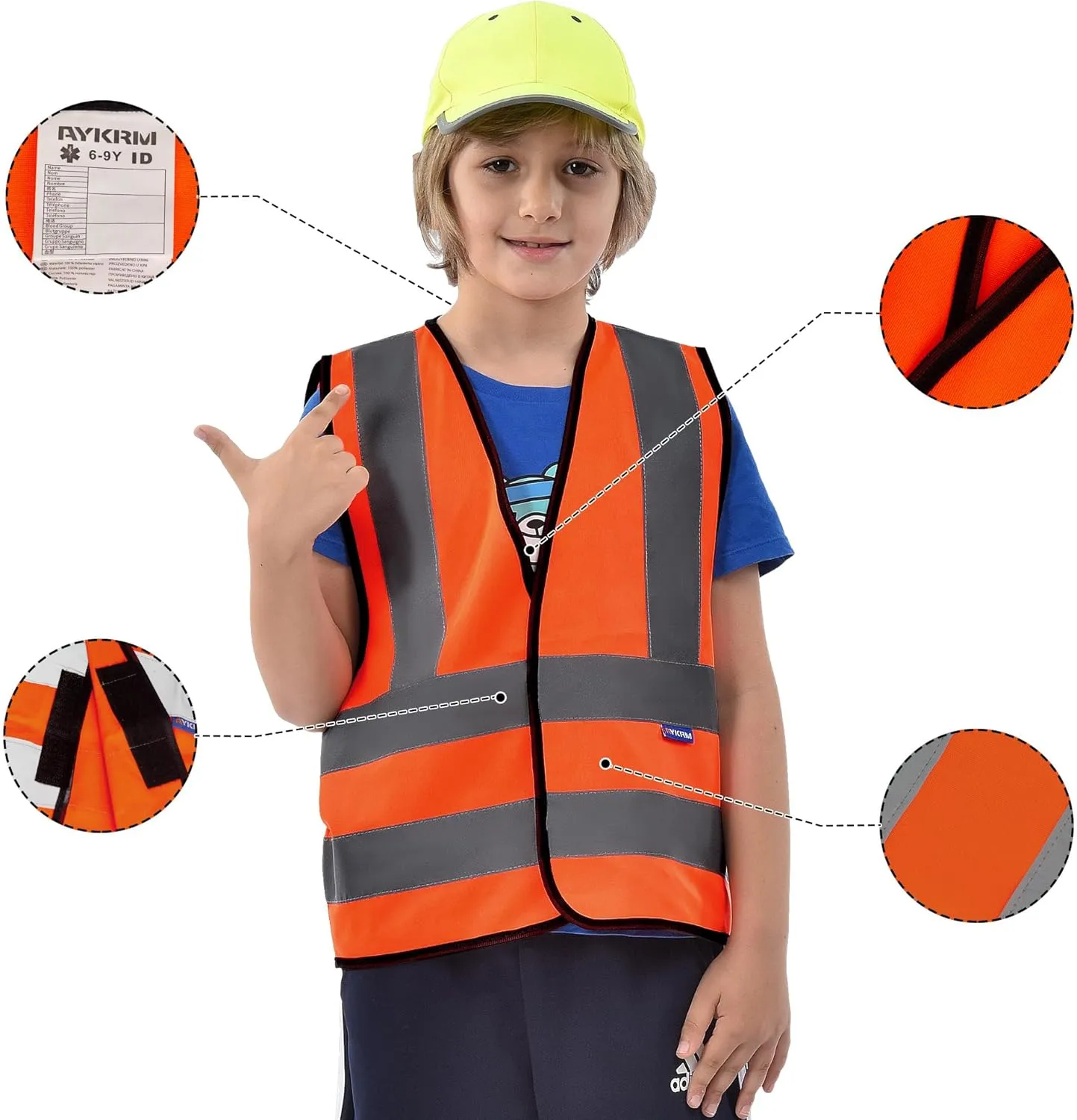 AYKRM Kids High visibility viz vest hi vis viz reflective safety vests