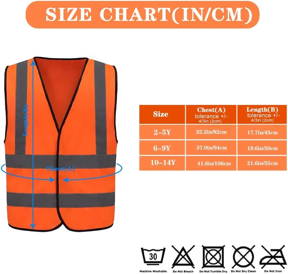 AYKRM Kids High visibility viz vest hi vis viz reflective safety vests