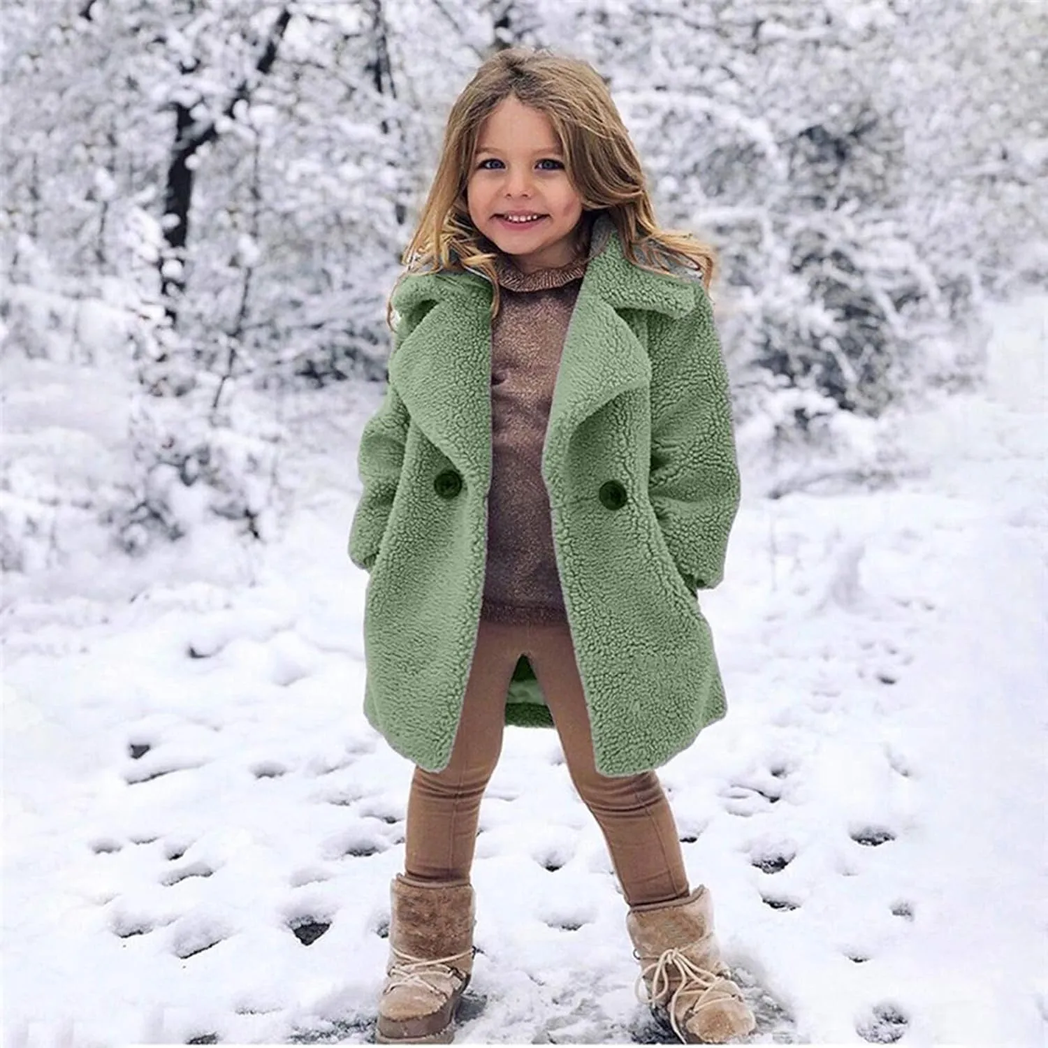 Baby Girls Faux Fur Jacket Long Teddy Coat Toddler Trench Coat Fuzzy Fleece Jacket Long Winter Coat Thicken Outerwear