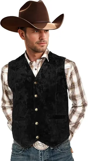 Bakerbear Retro Men's Cowboy Vest Western Suede Leather Dress Suit Vests Waistcoat for Wedding