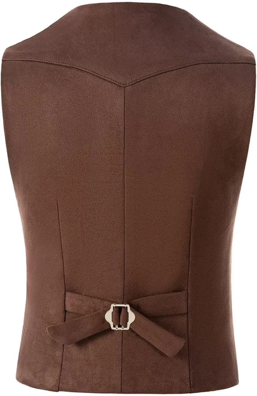 Bakerbear Retro Men's Cowboy Vest Western Suede Leather Dress Suit Vests Waistcoat for Wedding