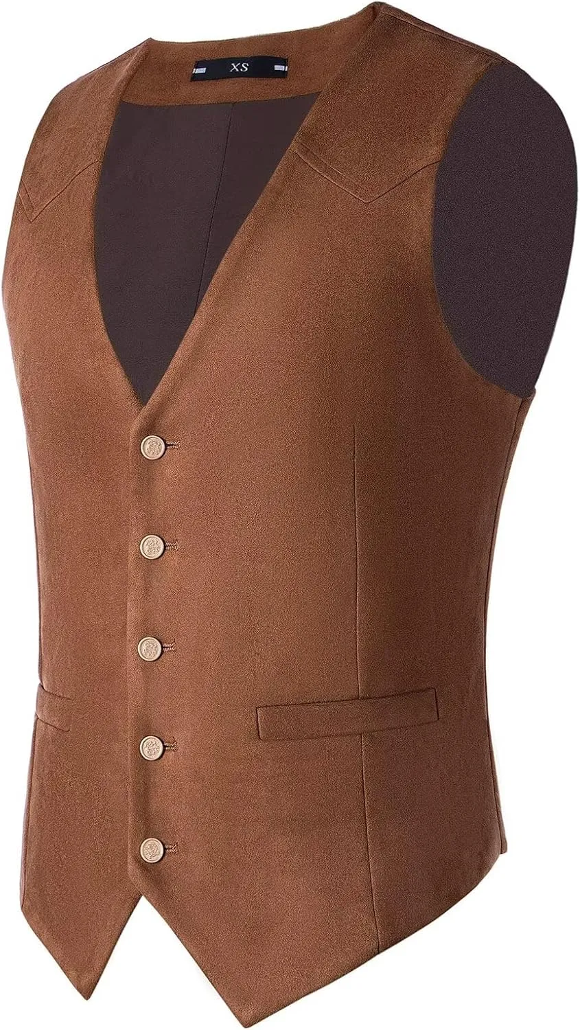 Bakerbear Retro Men's Cowboy Vest Western Suede Leather Dress Suit Vests Waistcoat for Wedding