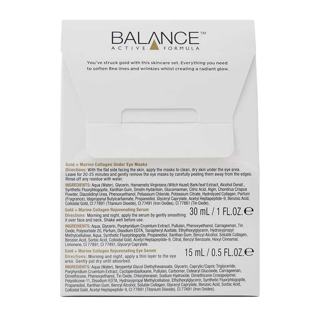 Balance Active Formula The Golden Hour Set (Gold   Marine Collagen Serum, Under Eye Masks & eye serum) - Soften fine lines & wrinkles. Create a radiant glow.