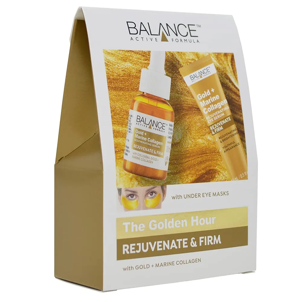 Balance Active Formula The Golden Hour Set (Gold   Marine Collagen Serum, Under Eye Masks & eye serum) - Soften fine lines & wrinkles. Create a radiant glow.