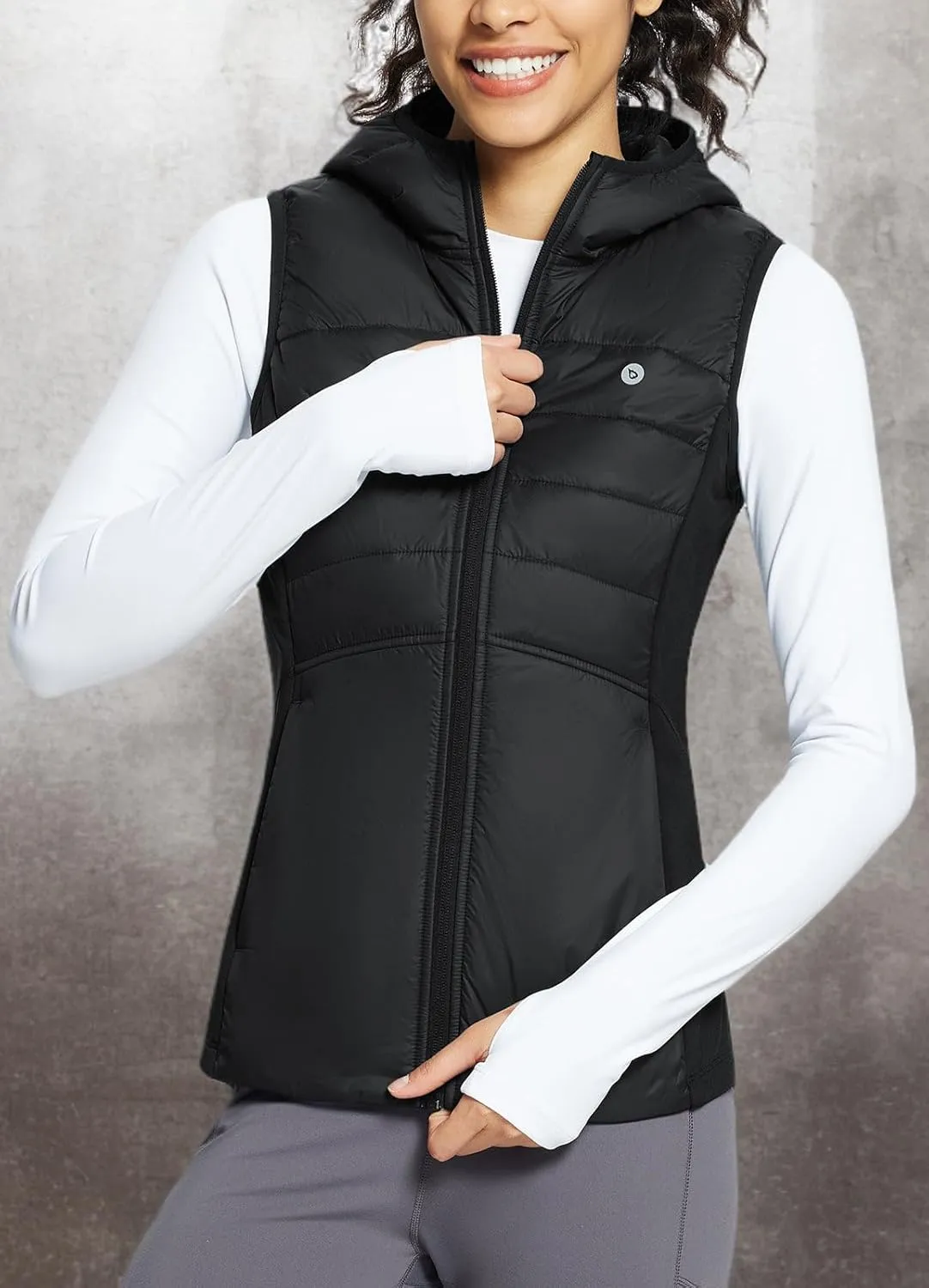 baleaf Women's Puffer Vest Hooded Running Vests Slim Fit Fleece Sleeveless Lightweight Jacket Fall Winter