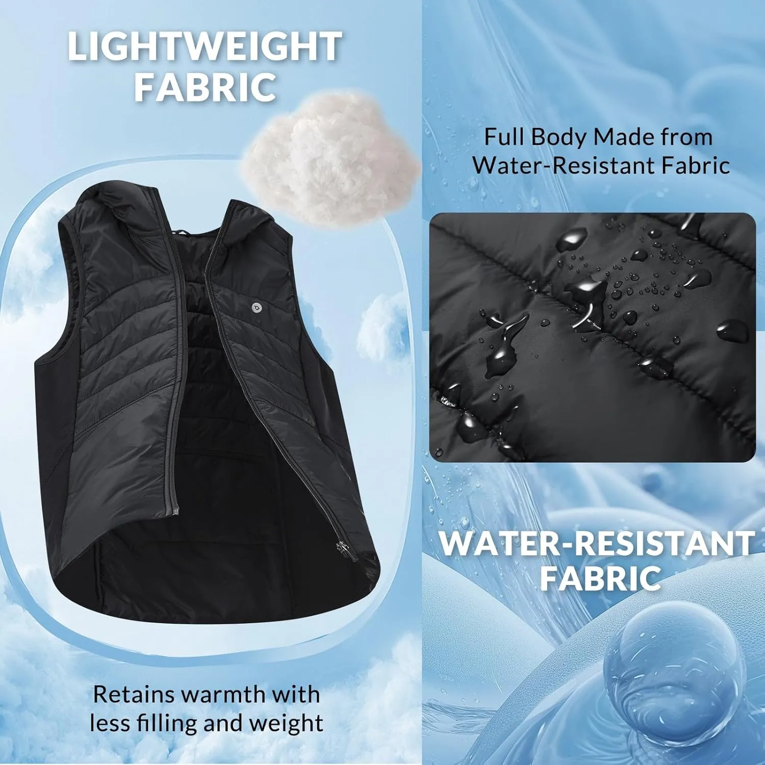 baleaf Women's Puffer Vest Hooded Running Vests Slim Fit Fleece Sleeveless Lightweight Jacket Fall Winter