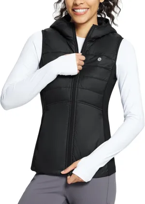 baleaf Women's Puffer Vest Hooded Running Vests Slim Fit Fleece Sleeveless Lightweight Jacket Fall Winter
