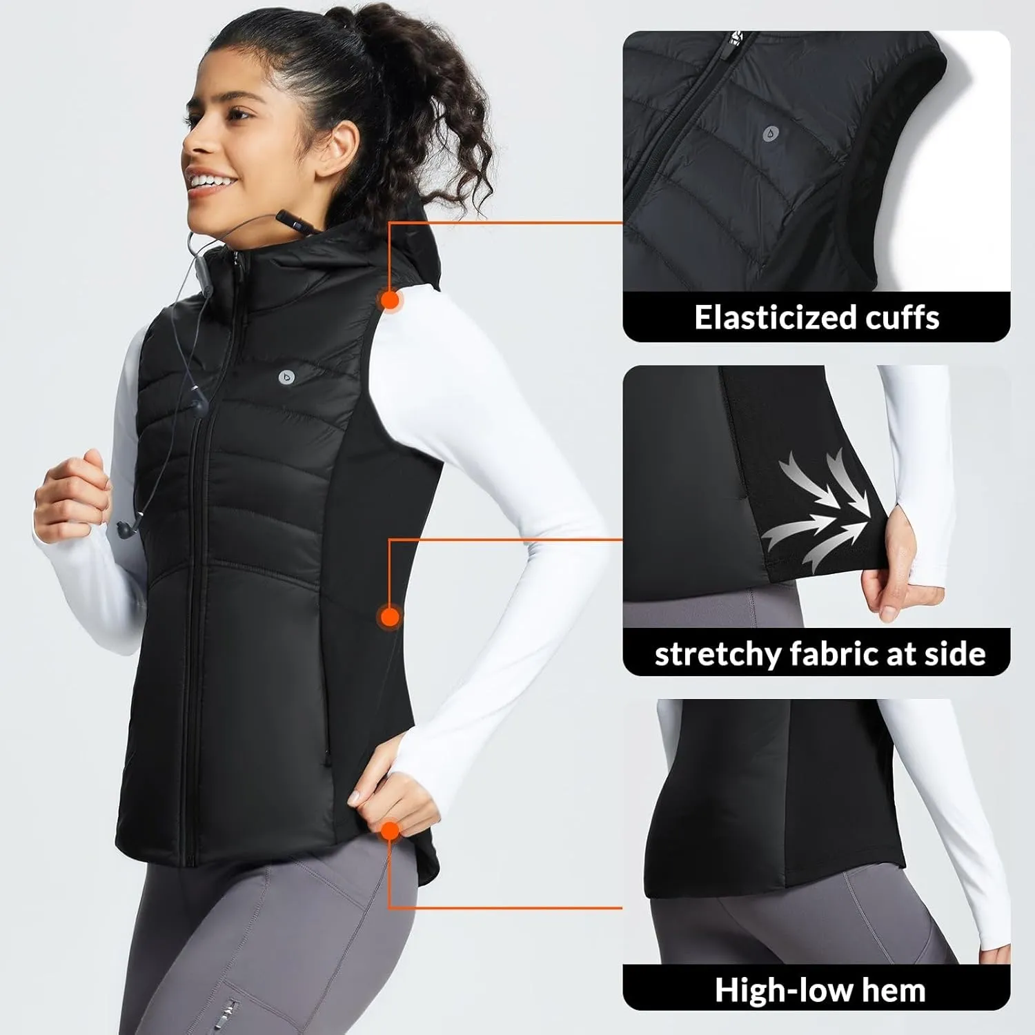 baleaf Women's Puffer Vest Hooded Running Vests Slim Fit Fleece Sleeveless Lightweight Jacket Fall Winter