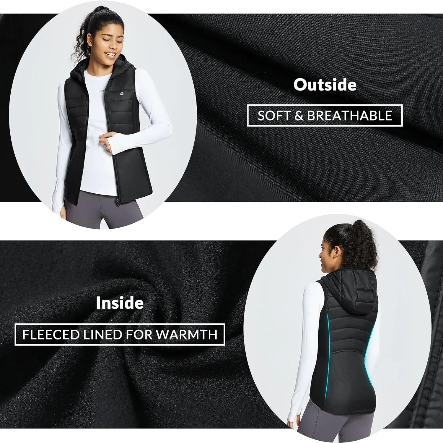 baleaf Women's Puffer Vest Hooded Running Vests Slim Fit Fleece Sleeveless Lightweight Jacket Fall Winter