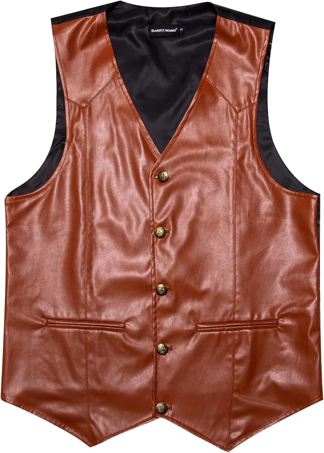 Barry.Wang Mens Leather Suit Vests Casual Western Cowboy Vest V-neck Jacket Lightweight Waistcoat