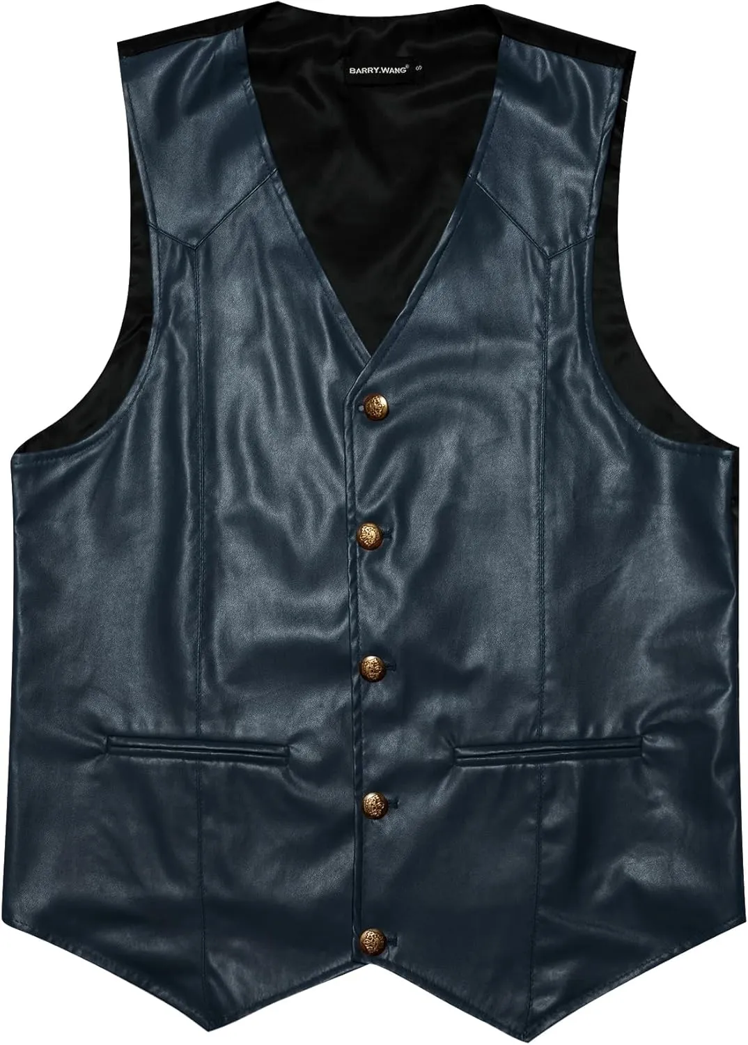 Barry.Wang Mens Leather Suit Vests Casual Western Cowboy Vest V-neck Jacket Lightweight Waistcoat