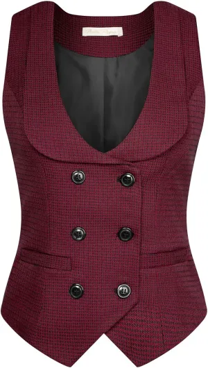 Belle Poque Women's Vintage Waistcoat Vest Suit Vests Double Breasted Sleeveless Blazer Coats