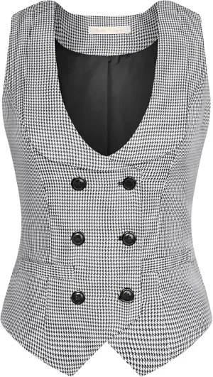 Belle Poque Women's Vintage Waistcoat Vest Suit Vests Double Breasted Sleeveless Blazer Coats