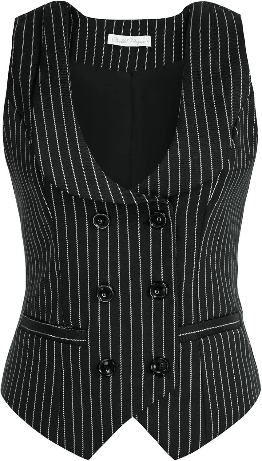 Belle Poque Women's Vintage Waistcoat Vest Suit Vests Double Breasted Sleeveless Blazer Coats