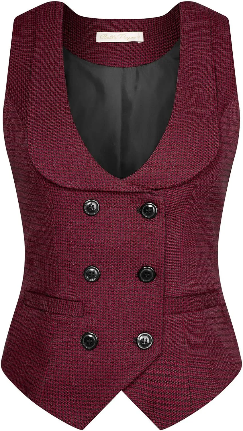 Belle Poque Women's Vintage Waistcoat Vest Suit Vests Double Breasted Sleeveless Blazer Coats