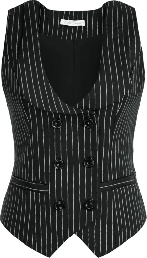 Belle Poque Women's Vintage Waistcoat Vest Suit Vests Double Breasted Sleeveless Blazer Coats