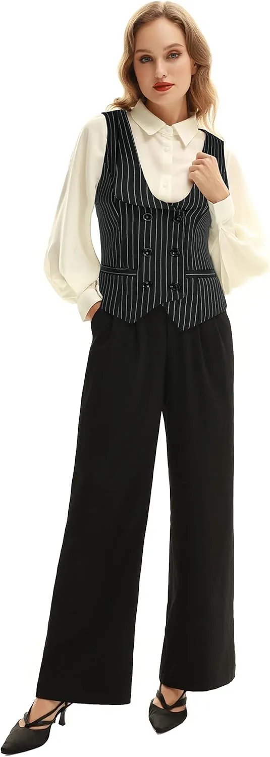 Belle Poque Women's Vintage Waistcoat Vest Suit Vests Double Breasted Sleeveless Blazer Coats