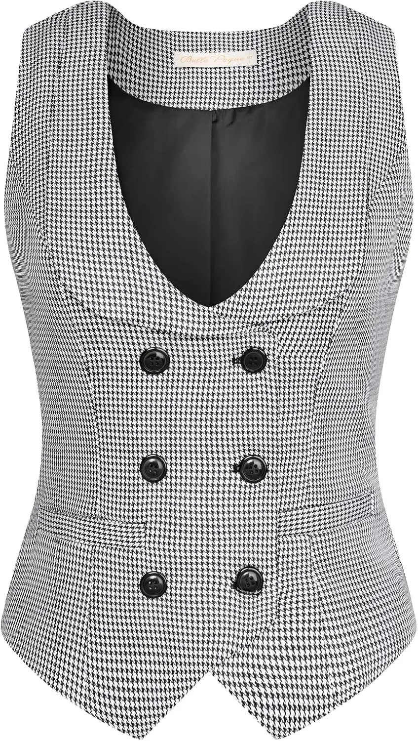 Belle Poque Women's Vintage Waistcoat Vest Suit Vests Double Breasted Sleeveless Blazer Coats