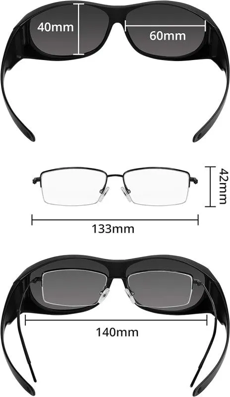 BEZZEE PRO Polarised Fit Over Glasses Sunglasses with Case - UV400 Protection Anti-Glare Wrap Around Eyewear - Fit Over Prescription Glasses Suitable for Fishing and Golf - for Men & Women