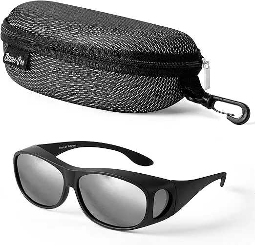 BEZZEE PRO Polarised Fit Over Glasses Sunglasses with Case - UV400 Protection Anti-Glare Wrap Around Eyewear - Fit Over Prescription Glasses Suitable for Fishing and Golf - for Men & Women