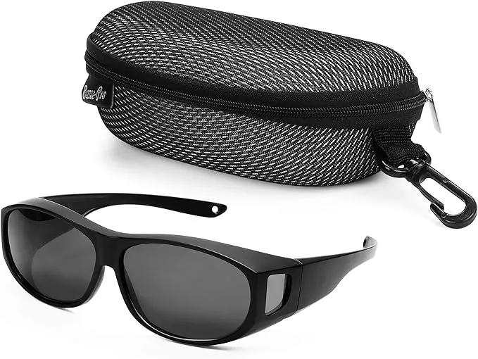 BEZZEE PRO Polarised Fit Over Glasses Sunglasses with Case - UV400 Protection Anti-Glare Wrap Around Eyewear - Fit Over Prescription Glasses Suitable for Fishing and Golf - for Men & Women