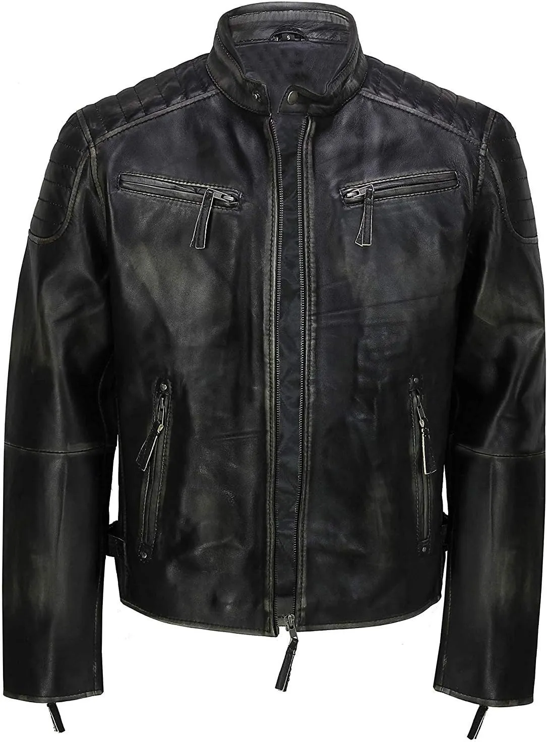 Black Leather Jacket Men - Black Real Lambskin Mens Motorcycle Jacket