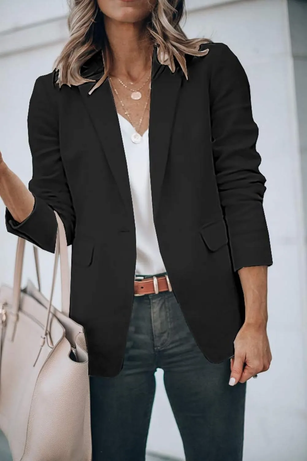 Blazers for Women Business Casual Blazers Open Front Long Sleeve Work Office Suit Jackets Fall Outerwear with Pockets