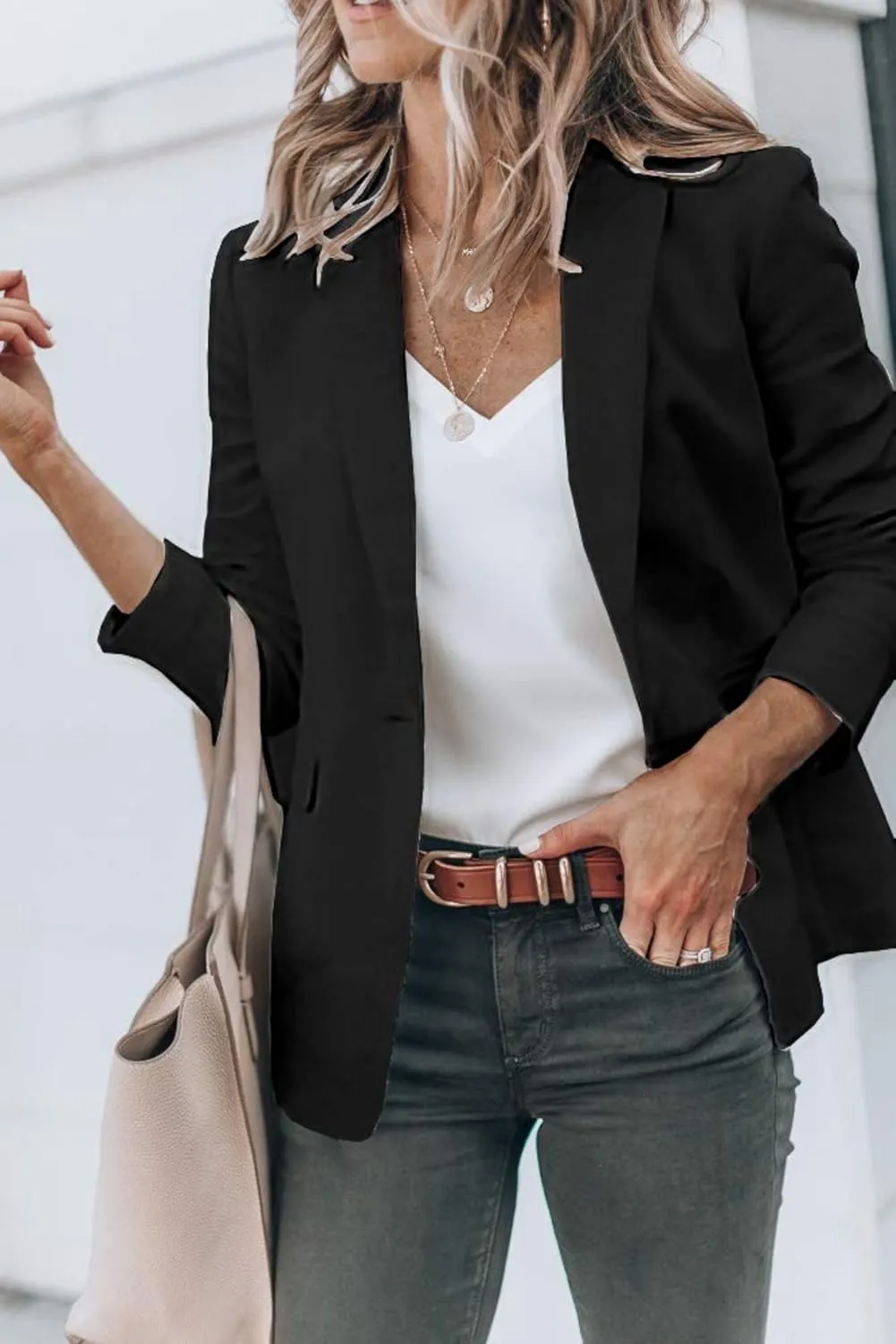 Blazers for Women Business Casual Blazers Open Front Long Sleeve Work Office Suit Jackets Fall Outerwear with Pockets