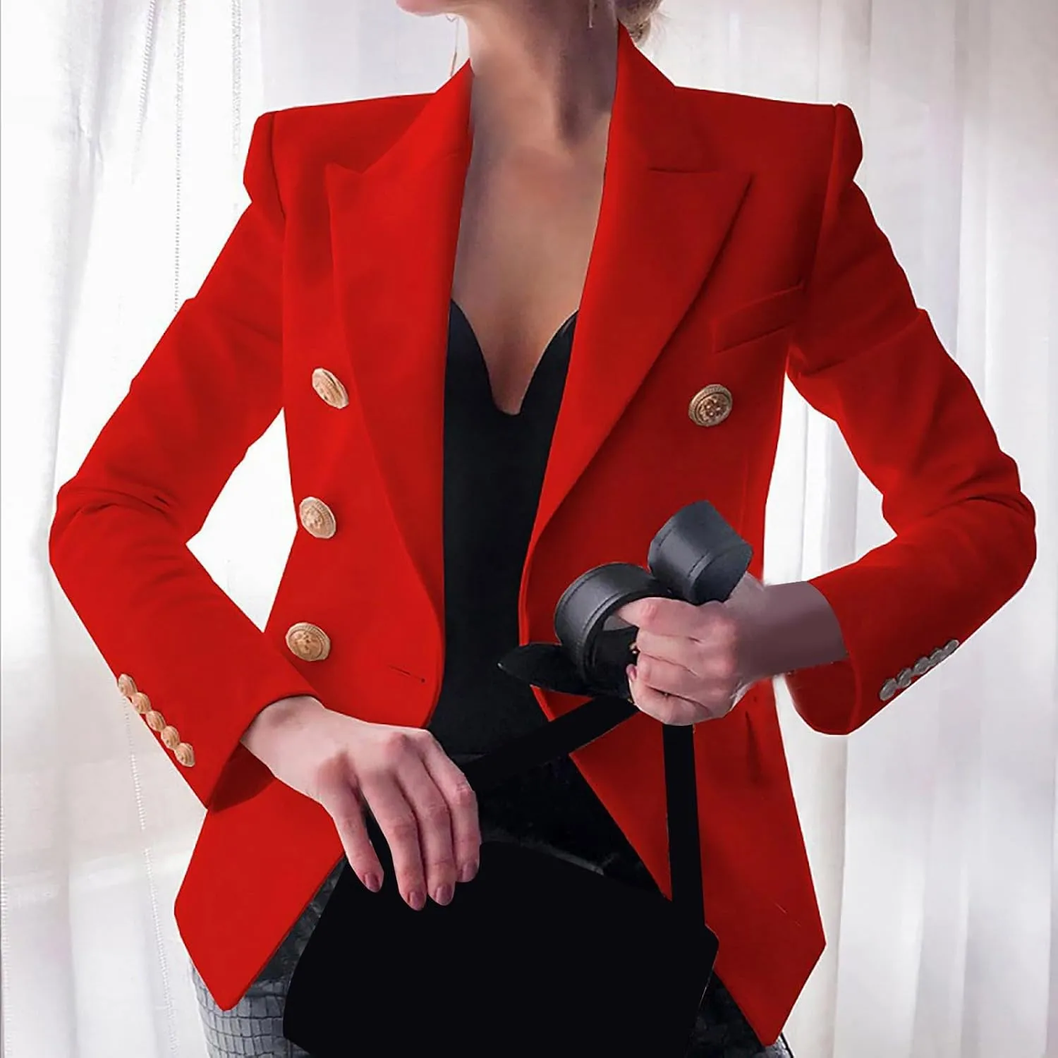 Blazers for Women Business Casual Long Sleeve Fitted Blazer Double Breasted Blazer Work Office Jacket Elegant Blazers