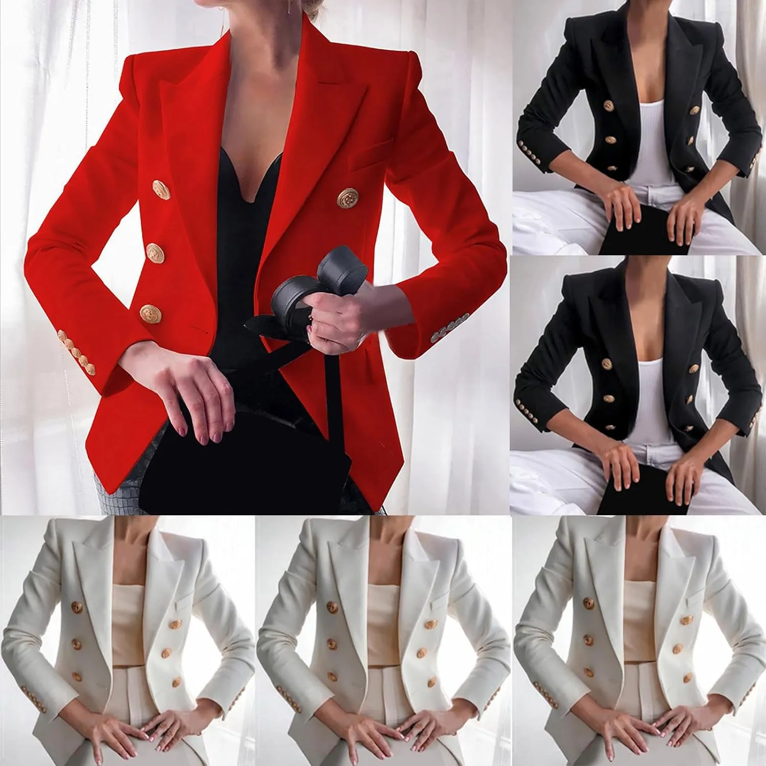 Blazers for Women Business Casual Long Sleeve Fitted Blazer Double Breasted Blazer Work Office Jacket Elegant Blazers
