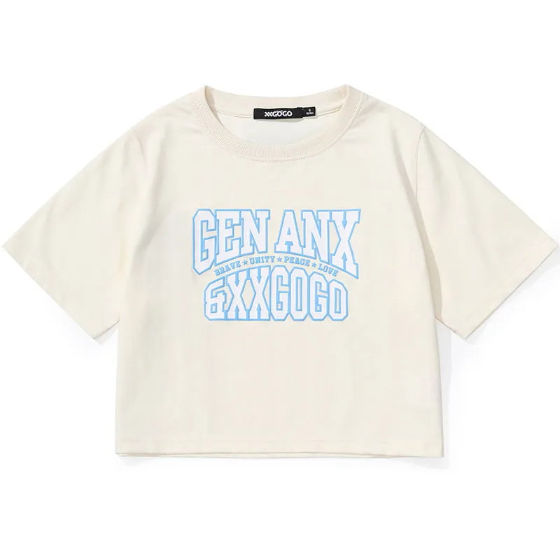 Bm Style Color Block Navel Crop T-Shirt