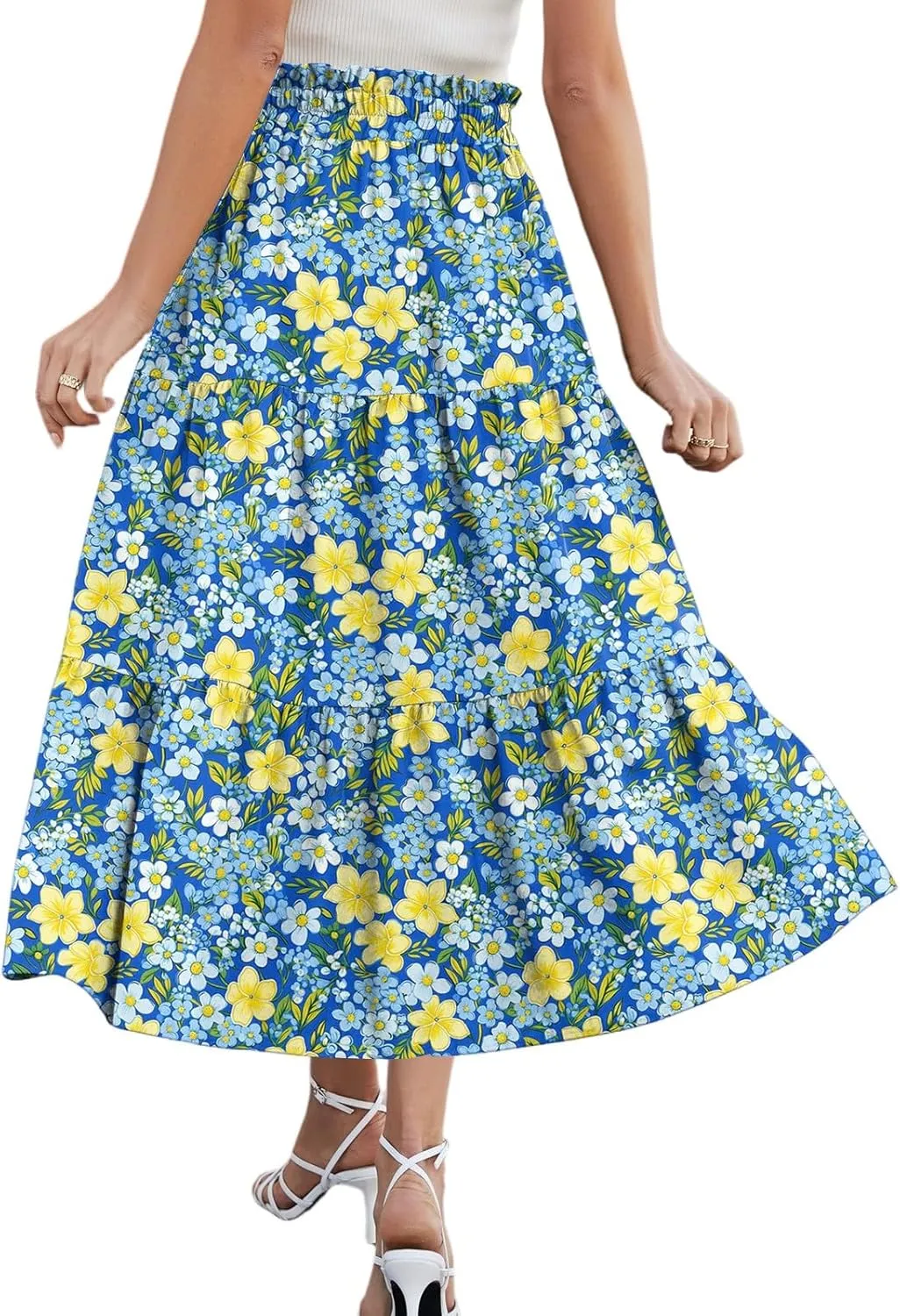 Boho Dresses for Women 2025 Loose Casual Trendy Floral Print Elastic Waist Lightweight Hawaiian Maxi Skirts, S-2XL