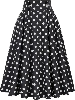Boho Skirt for Women Elegant Polka Dot High Elastic Waist Skirt Summer Pleated A-Line Flared Maxi Skirts Clothes 2024