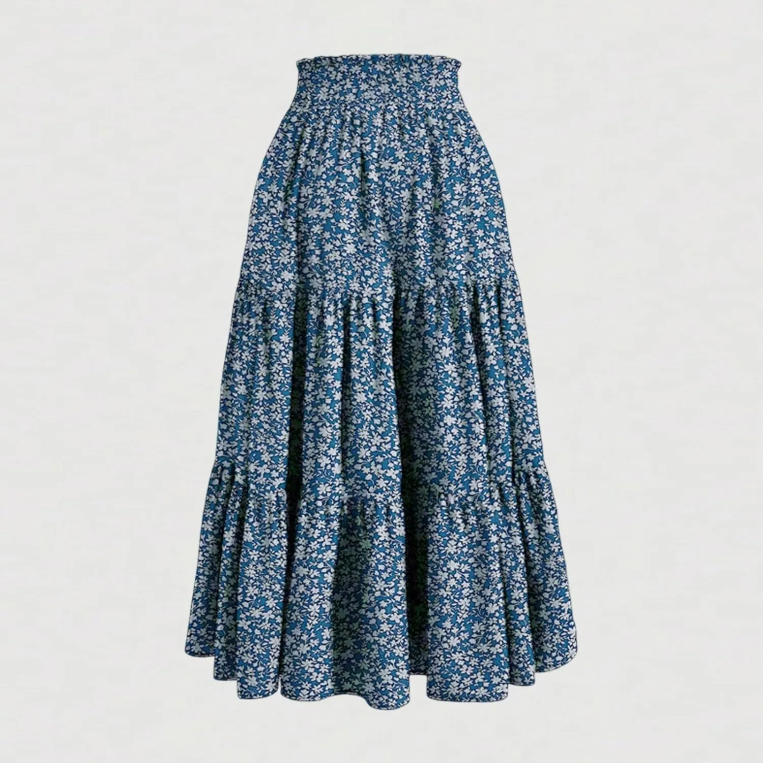 Boho Skirts for Women Drawstring Elastic High Waisted Summer Midi Skirt Work A Line Tiered Pleated Skirts Knee Length