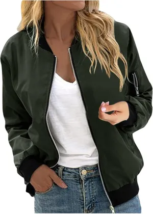 Bomber Jackets for Women Casual Coats Fall Zip Up Jacket Long Sleeve Tops Lightweight Open Front Cardigan