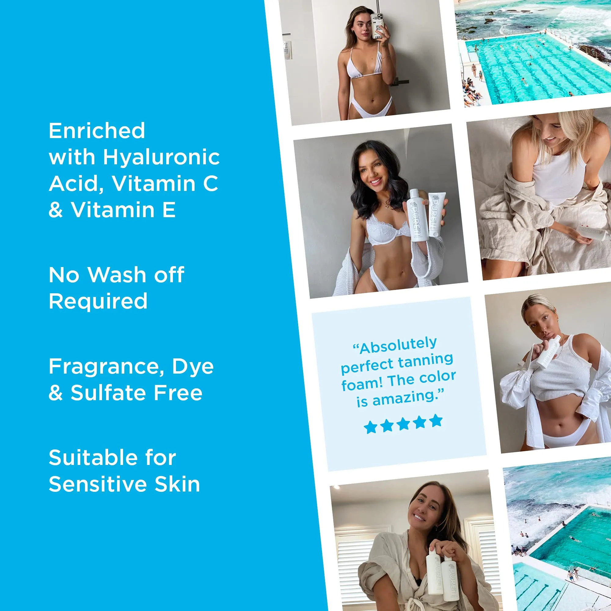 Bondi Sands PURE Light/Medium Self-Tanning Foaming Water | Hydrates with Hyaluronic Acid for a Flawless Tan, Fragrance Free, Cruelty Free, Vegan | 6.76 Oz/200 mL