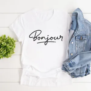 Bonjour Ladies White T Shirt