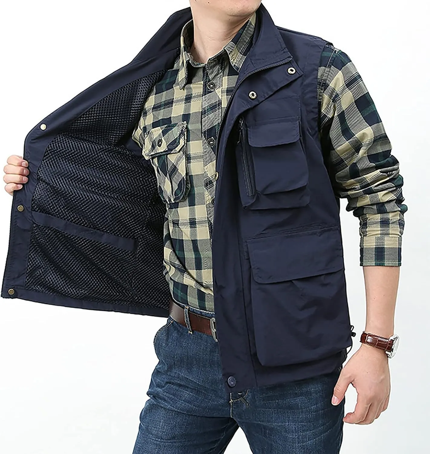 BOOMLEMON Men's Casual Outdoor Work Vest Safari Fishing Shooting Vests Lightweight Travel Cargo Jacket With Multi Pockets