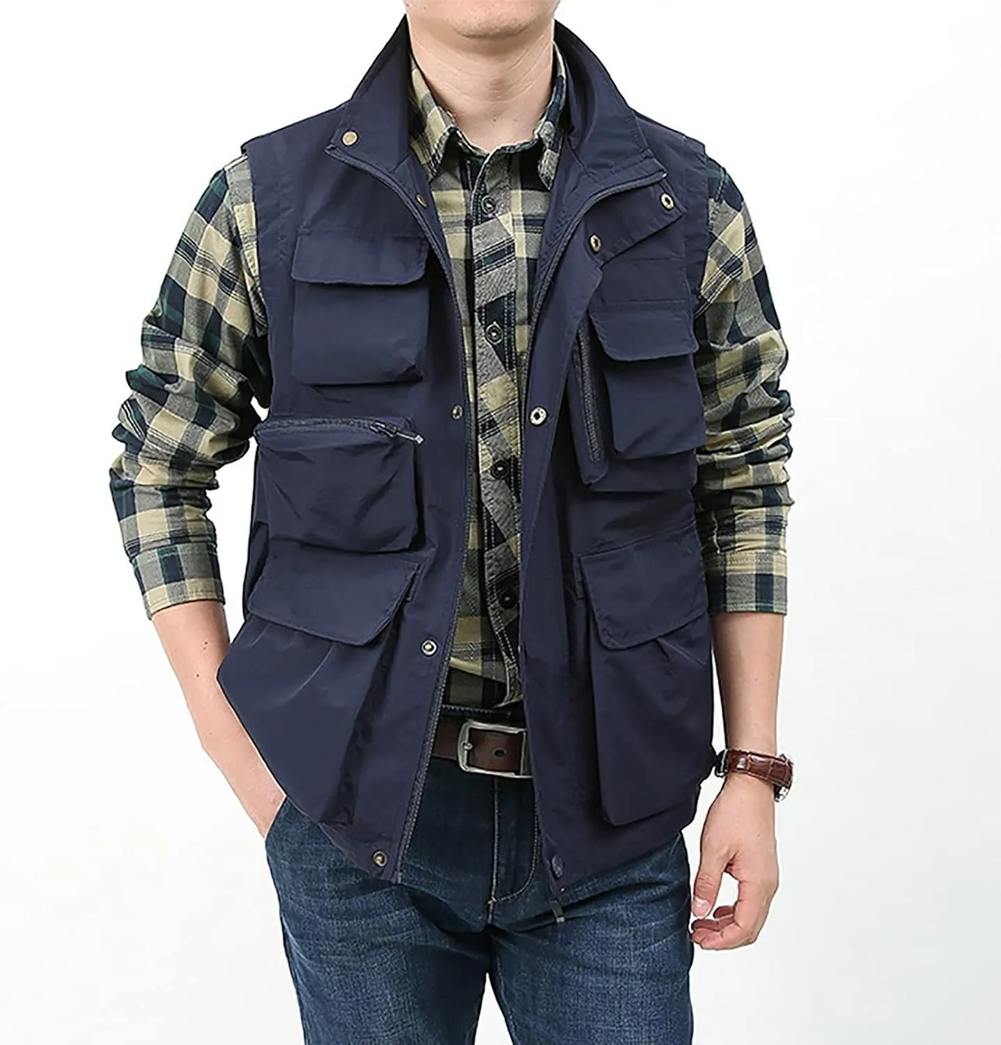 BOOMLEMON Men's Casual Outdoor Work Vest Safari Fishing Shooting Vests Lightweight Travel Cargo Jacket With Multi Pockets